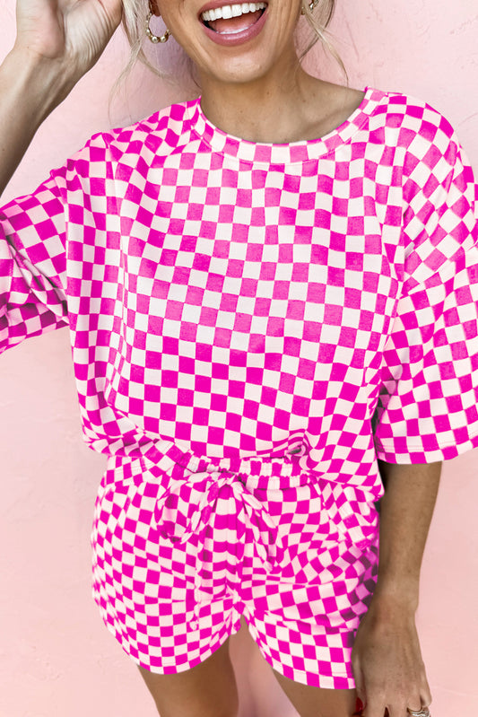 Rose Checkered Top and Short Casual 2pcs Set