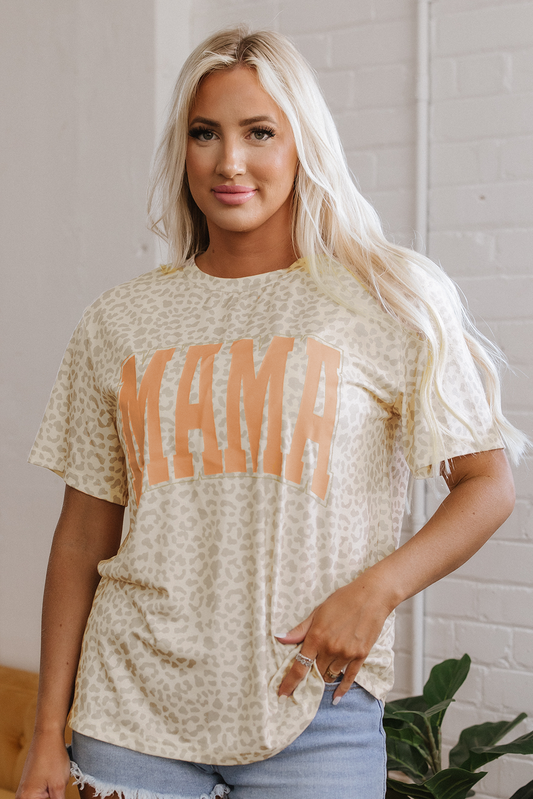 MAMA Letter Graphic Leopard Loose Tee