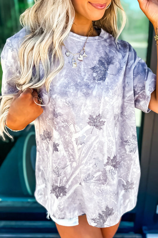 Gray Camouflage Woodland Print Drop Shoulder Tunic Tee